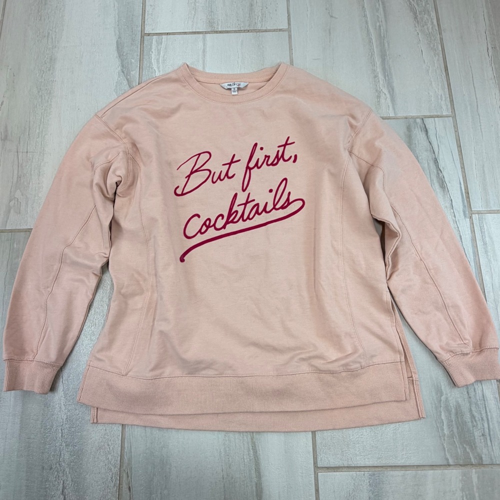 Wildfox But First Cocktails Graphic Sweatshirt Pink Oversized Pullover Medium